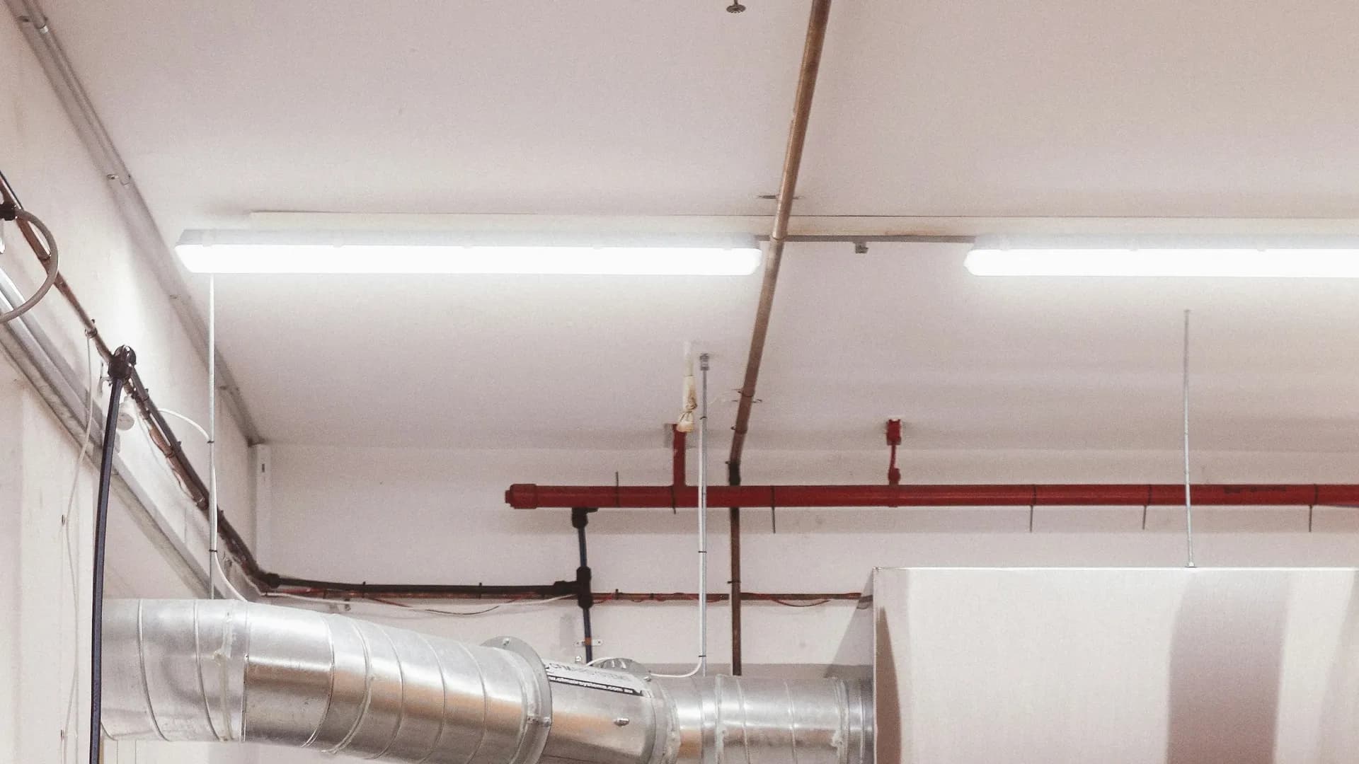 Ductwork opened at an access panel for inspection